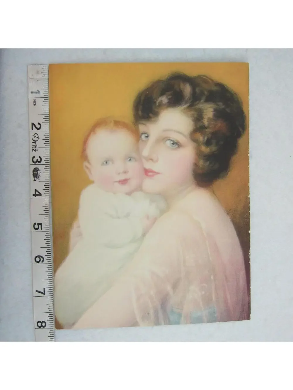 Vintage 1930s Mother & Baby Art Calendar Print GP 211 Gold Yellow Nursery Art